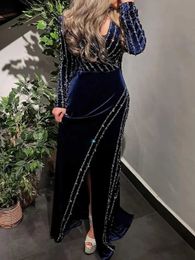 Urban Sexy Dresses Sexy Mermaid blue canary shimmering sequin long sleeve side slit elegant gorgeous formal occasion ball party evening dress 24410