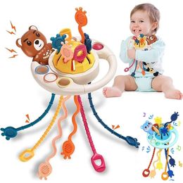 Montessori Pull String Activity Toy Silicone Teether Travel Toys for Toddlers 13 Sensory Fine Motor Skills Baby Gift y240407