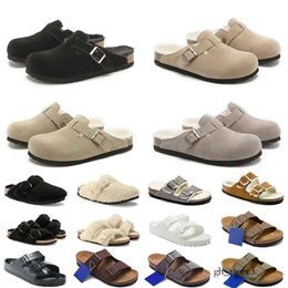 Novos birkstocks bostons entupiram sandálias Birkin Beach Summer Buckle Designers Slippers Bostons Microfiber Shearling Suede Flip Flip Birkin Birko-Flor 933