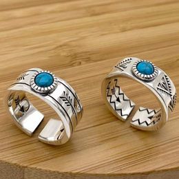 BOCAI New 100% Pure S925 Silver Jewelry Retro Punk Inlaid Turquoise Personality Trend Men And Women Rings Valentine's Day Gifts