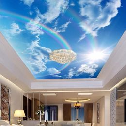 Drop Custom 3D Wallpaper Murals Blue Sky White Clouds Rainbow Po Mural Interior Ceiling Decorative Wall Paper1213K