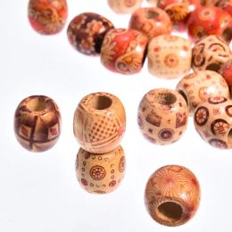 100pcs/Lot 12mm Natural Painted Big Hole Wood Beads for Jewelry Making Craft Hair DIY Macrame Rosary Bracelet Necklace Mix Color