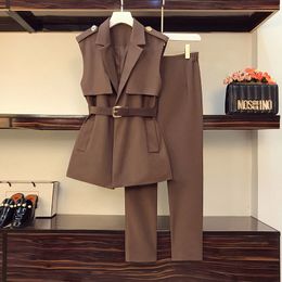 Spring Autumn Single/large Size Women's Suits Women Thin Western Style Age-reducing Waist Waistcoat + Pants Two-piece Trend