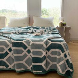 Blankets Thick Thow Blanket Geometic Style Reactive Printed Flannel Fleece Blanket for Beds Single/Queen/King Plush Plaids Sofa Plaid Bed