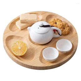 Plates 5 Compartments Wooden Divided Serving Trays Bamboo Fruit Tray Round For Party Dishes Kids Dried Fruits Plate