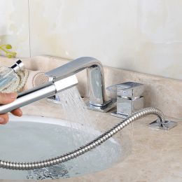 4Pcs Bathroom Bathtub Faucet Basin Faucet Deck/Wall Mounted Handheld Tub Mixer Tap Cold Hot Mixer Water Tap With Hand Shower