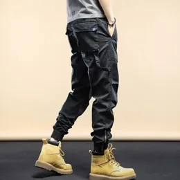 Men's Pants Drawstring Waist Trousers Men Workwear Cargo With Elastic Multiple Pockets For Daily