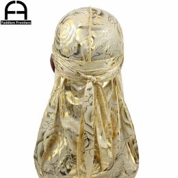 Unisex Floral Print Men Women Silk Durag Summer Breathable Long Tail Bandanas Hat Do Du Rags Hair Cover Waves Cap