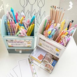 Pencil Storage Box No Burrs Pen Holder HIPS with Drawer Durable Desktop Sundries Pencil Case