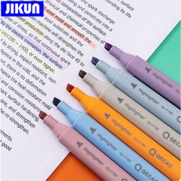 JIKUN 6 PCS Highlighter Pens Kawaii Morandi Colour School Text Marker Set Triangle Midliner Pastel Highlighters Stationery