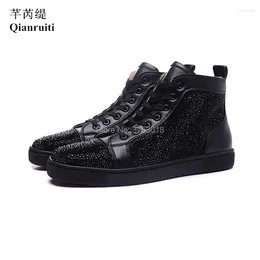 Casual Shoes Men Sneakers Vulcanised Fashion Trending Luxury Decoration High Top Rhinestone Flat Rubber