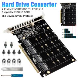 Cards PCIe 4.0 X16 Switch To 4 Ports M.2 Adapter Card with Heat Sink PCIEX16 NVME M.2 MKEY SSD RAID Expansion Adapter 4 X 32Gbps