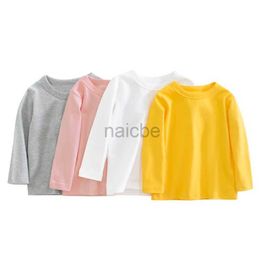 T-shirts 7 Colours Childrens T-shirt Cotton Long Sleeve Solid Colour Base Coat Leisure Wear Boys Girls Tops Kids Clothes 240410