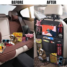 Car Backseat Organiser with Table Holder 9 Storage Pockets Seat Back Protectors Kick Mats for Kids Toddlers 1pcs