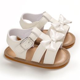 Newborn Girls Shoes PU Summer Sandals Non-slip Soft Rubber Sole First Walke White Baptism Toddler