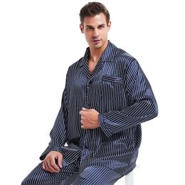 S_ Mens Setina de cetim de seda Conjunto de pijama pijama PJS Sleepwear Loungewear U.Ssmlxxxl3xl4xl Plus listrado 240329