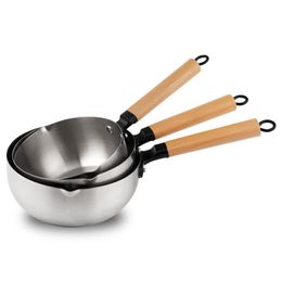 Japanese Non-Stick Frying Pan Saucepan with Wooden Handle Flat Bottom Ramen Noodle Cooking Sauce Milk Pots Home Kitchen Cookware