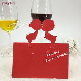 50 Pcs Wedding Laser Cut Lovely boy and girl Party Favour Seat Place Cards pearl Hollow Out Boy & Girl Wedding Table Name Cards