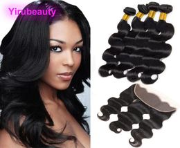 Indian Virgin Hair 13x4 Lace Frontal With 4 Bundles 5pieces One Lot Human Hair Bundles With Lace Frontal Body Wave 828inch Hair E3683103