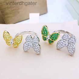 High End Vancefe Brand Designer Rings for Women S925 Sterling Silver Double Butterfly Ring Set with Diamond Clover Womens Simple Senior Brand Logo Designer Jewelry