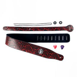 Rockyou Snakeskin Pattern Guitar Strap Free 2 Paddles Durable Adjustable Acoustic Electric Bass Strap Guitar Accessories