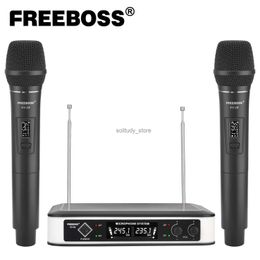 Microphones FREEBOSS dual channel wireless microphone 2 handheld VHF fixed frequency professional system dynamic karaoke KV-26Q