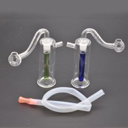 2pcs Pocket Mini Glass Oil Burner Bong Water Pipes 10mm Female Recycler Dab Rig Hand Bongs Honeycomb Perc Ash Catcher Bong with Male Oil Burner Pipe and Hose
