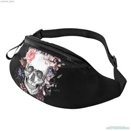 Sport Bags Retro Grunge Gothic Skull Rose Floral Fanny Pack with Pocket Running Hiking Travel Sports Waist Bag Y240410