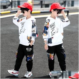 Clothing Sets 2021 Hip Hop Boy Suit Teenager Children Korean Iti Hooded Cotton Sweater Add Pants 5 6 7 8 9 10 11 12 Year Drop Delive Dhvrs