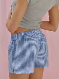 Women's Shorts Women S Summer Plaid Print Logo Badge Elastic Waist Casual Straight Short Pants