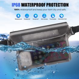 Waterproof Pouch Dry with Adjustable Waist Strap IP68 Waist Bag Screen Touchable for Beach, Swimming, Boating, Fishing, Hiking