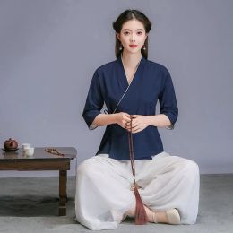 New Tai Chi Uniform Tang Suit Hanfu Chinese Style Zen Suit Summer Retro Women Tea Suit Traditional Chinese Clothing for Women