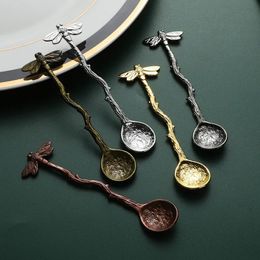 Dessert Spoon Vintage Dragonfly Branches Leaves Shape Mini Ice Cream Jelly Coffee Milk Mixing Spoon Exquisite Spoon for Kitchen