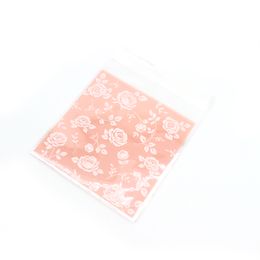 10cm*10cm 50Pcs Pink Rose Flower Cookie Self Adhesive Plastic Packing Bags Biscuit Cupcake Baked Food Package Pouches