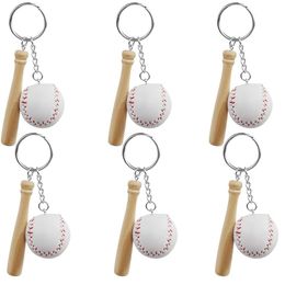 100pcs Mini Baseball Softball Keychain with Wooden Bat for Sports Theme Party Team Souvenir Athletes Rewards Party Favours