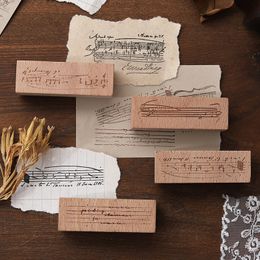1pcs Beethoven Symphony Series Seal Sheet Music Notes Vintage Wooden Rubber Stamps DIY Rubber Stamp for Card Making Scrapbooking