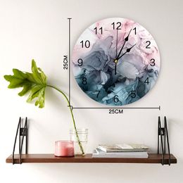 Blush and Payne's Grey Flowing Abstract Painting Wall Clock Home Decor Bedroom Silent Oclock Watch Wall Digital Clock