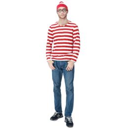 Parent-Child Wally Costume Red White Striped T-Shirt Waldo Playsuit Cosplay Carnival Halloween Fancy Party Dress