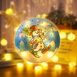 DIY Diamond Painting Christmas LED Hanging Lights Handmade Mosaic Kit Double Sided Rhinestone Drawing Picture Lamp Craft Decor