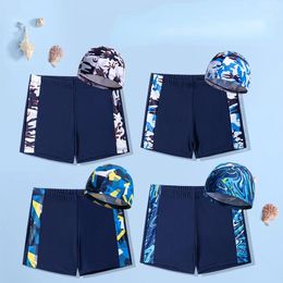 Men's Swimwear Children's Swimming Trunks Boys Quick-drying Shorts Print Beach Swimsuits Summer Cap 2024