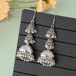 2022 Ethnic Women's 3 Layer Bells Jhumka Earrings Bijoux Vintage Bohemia Beaded Tassel Long Earrings Gypsy Tribe Indian Jewelry