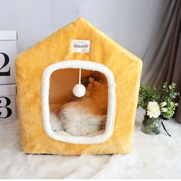 Winter Enclosed Cat House Kitten Tent Velvet Soft Warm Dog Bed Removable Washable Pet House Kennel Short Plush Deep Sleep Nest
