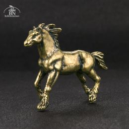 Solid Pure Brass War Horse Small Statue Vintage Desk Ornament Zodiac Animla Figurines Miniatures Tea Pet Home Decorations Crafts