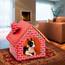 Cat Puppy Home Portable Red Brick Pet Dog House Warm and Cosy Cat Bed Dog Kennel House for Pets Animals Removable Travel House