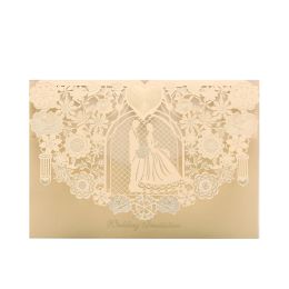 100pcs Bridal and Groom Laser Cut Wedding Invitations Card Love Lace Pocket Customise Printing Invites Card Party Favour Decor