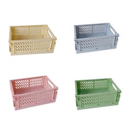 Korean Mini Foldable Plastic Storage Box Collapsible Crate Case Desktop Holder Cosmetic Storage Basket Home Office Organizer