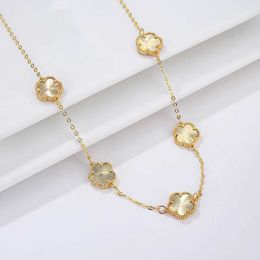 Pendant Necklaces Temperament New Sweater Chain Plant Five Leaf Flower Four-Leaf Clover Stone Pendant Necklace Womens Luxury High Quality 240410