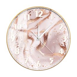 Rose Gold Marble Pinkish Texture Printed Wall Clock For Bedroom Luxury Marble Pink Watercolor Background Contemporary Wall Watch