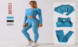 Seamless Yoga Set Women Sports Suit Long Sleeve Crop Top High Waist Leggings Gym Set Fitness Workout Clothes Women039s Sportswe3089074