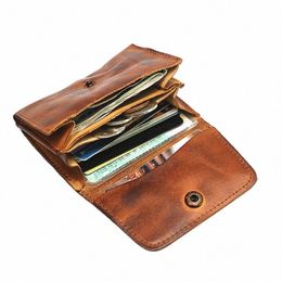 genuine Leather Wallet for Men Women Brand Vintage Handmade Short Small Men's Wallets Card Holder Original Leather Coin Purse 50t2#